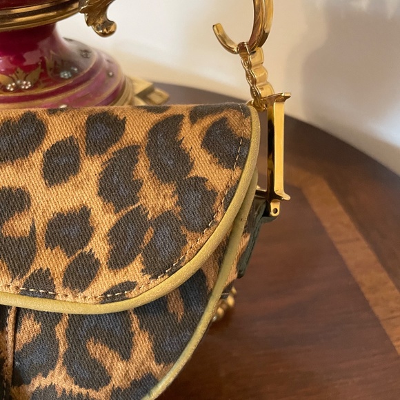 Luxury Rare Christian Dior RiveGauche Paris IconicOstrich trim Leopard SaddleBag - Picture 4 of 8